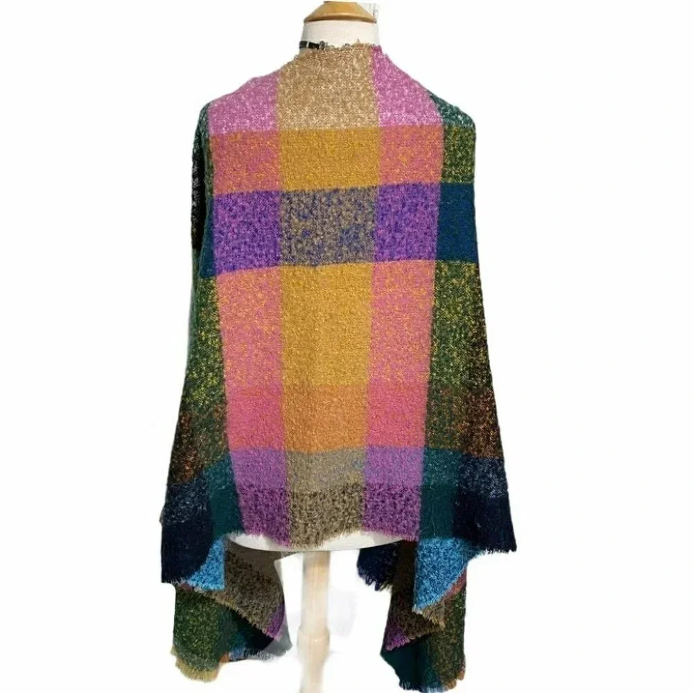 Multicolor plaid versatile cozy blanket scarf - Picture 2 of 7